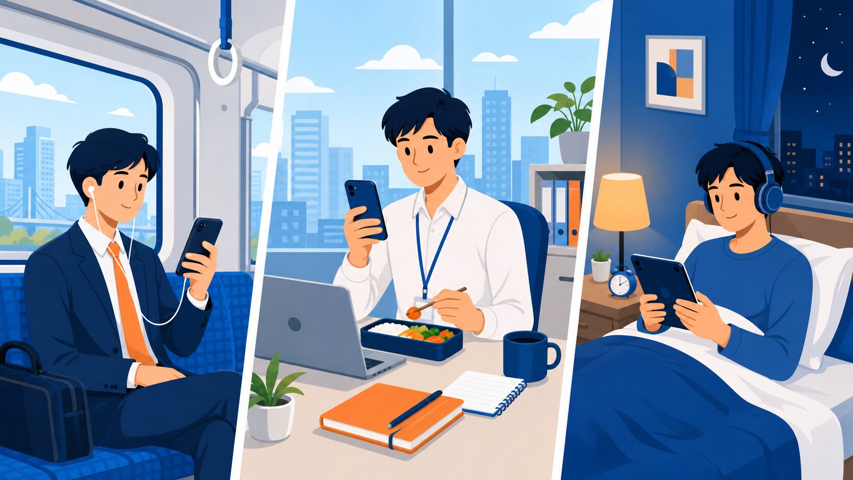 社会人の1日のスキマ時間マップ(朝の通勤・昼休み・就寝前)